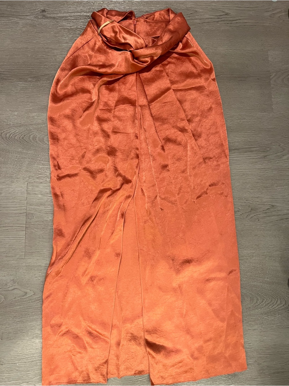 Nanushka Rust Orange Satin Midi Skirt